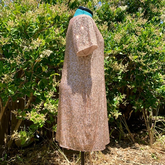 MSK Sequin Shift Dress XL Copper Pink Short Sleeve Mini - Picture 6 of 17